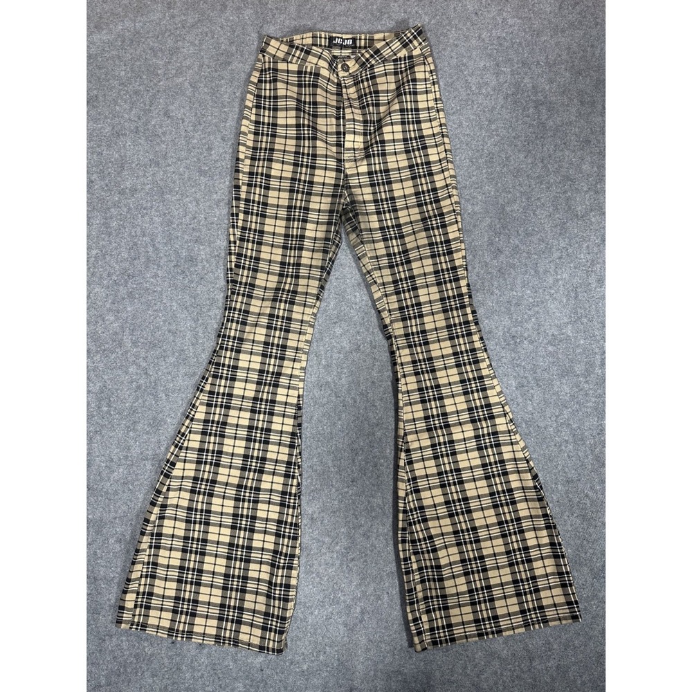 JC & JQ GP2613-KH Flare Pants XL Khaki Plaid Stretch Bell Bottoms